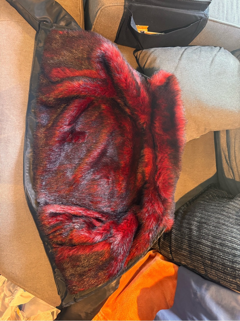 Baby Phat Red and Black Faux Fur Hood Trim